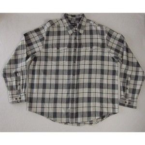 Eddie Bauer Mens Long Sleeve Shirt Gray Plaid Flannel Button Up Outdoor Size XL